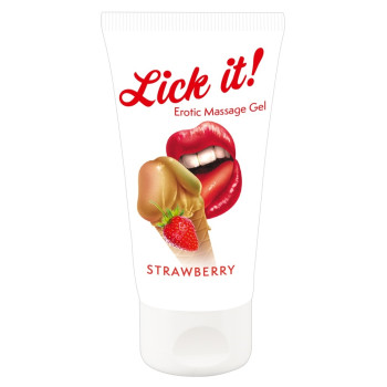 Веганський масажний гель на водній основі з ароматом та смаком полуниці - Lick-it Strawberry, 50 мл