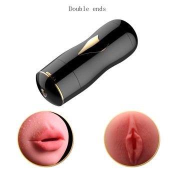 Мастурбатор із двома входами на присосці Boss Series: Vibrating Masturbation Cup Black, BS6300056
