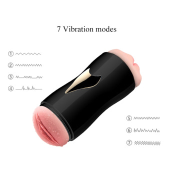 Мастурбатор із двома входами на присосці Boss Series: Vibrating Masturbation Cup Black, BS6300056