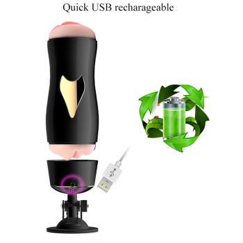 Мастурбатор із двома входами на присосці Boss Series: Vibrating Masturbation Cup Black, BS6300056
