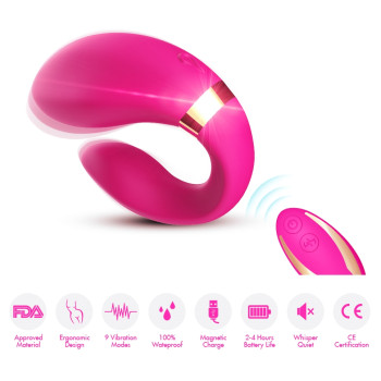 Вібромасажер для пар Boss Series з пультом ДК - Couple Vibrator Pink USB 9 Function, BS5200030