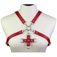 Портупея зі штучної шкіри з фіксатором Women's PU Leather Chest Harness caged bra RED