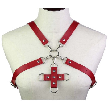 Портупея зі штучної шкіри з фіксатором Women's PU Leather Chest Harness caged bra RED