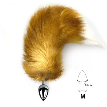 Металлическая анальная пробка с хвостом из натурального меха Art of Sex  size M Red fox