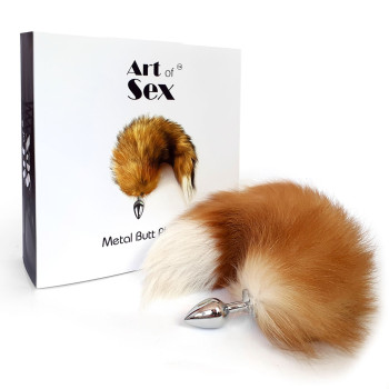Металлическая анальная пробка с хвостом из натурального меха Art of Sex  size M Red fox