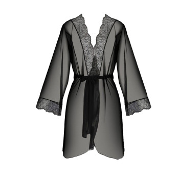 Пеньюар Passion Amberly Peignoir 6XL/7XL black, ажурные декольте и манжеты, широкие рукава