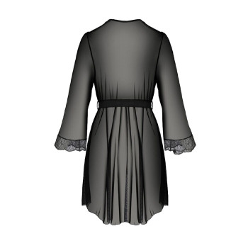 Пеньюар Passion Amberly Peignoir 6XL/7XL black, ажурные декольте и манжеты, широкие рукава