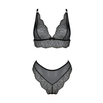 Комплект белья Passion Amberly Set 6XL/7XL black, лиф, трусики бразилиана, люрексовая нить