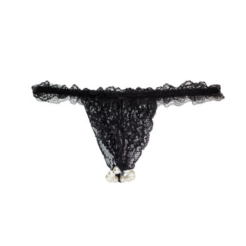 Набор Intt BRAZILIAN PANTY BLACK: трусики на завязках S-XL с жемчужным кольцом + клубничная смазка