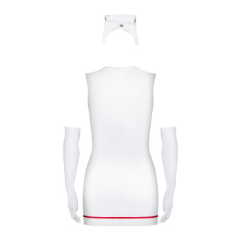 Еротичний костюм медсестри Obsessive Emergency dress S/M, white, сукня, стринги, рукавички, чепчик,