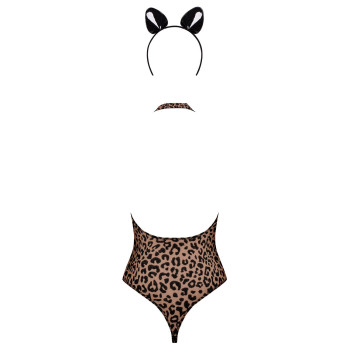 Эротический костюм леопарда Obsessive Leocatia teddy S/M, боди, обруч с ушками