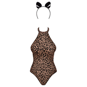 Эротический костюм леопарда Obsessive Leocatia teddy XXL, боди, обруч с ушками