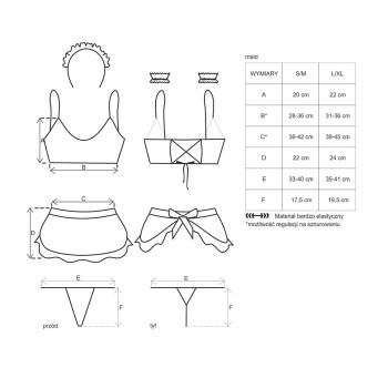 Атласний еротичний костюм покоївки Obsessive Maid set S/M, black, топ, спідниця, стринги, манжети, о