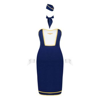Эротический костюм стюардессы Obsessive Stewardess uniform XS/S, blue, платье, пилотка, шарф, манжет