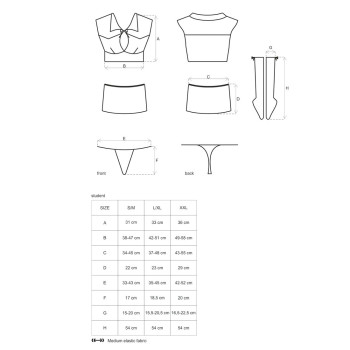 Еротичний костюм студентки Obsessive Student 4 pcs costume S/M, топ, спідниця, стринги, гольфи