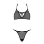 Полупрозрачный комплект Obsessive Celia Noir 2-pcs set XL/2XL, бюстгальтер, стринги
