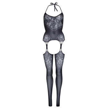 Еротичний бодістокінг Leg Avenue Jacquard net Black, імітація панчіх, відкритий доступ, one size