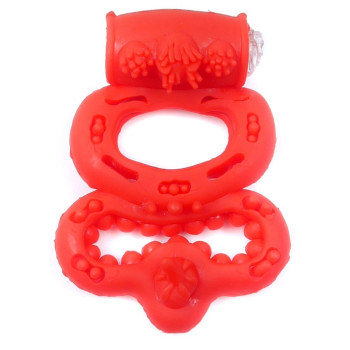 Ерекційне вібро кільце BOSS Vibrating Duo Cock Ring Red, BS6700046