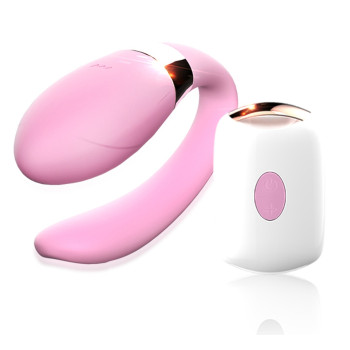 Вібромасажер для пар з пультом дистанційного керування - Boss Series V-Vibe Pink USB 7 Function, BS6200001