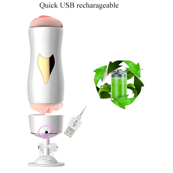 Мастурбатор із двома входами на присосці Boss Series: Vibrating Masturbation Cup White, BS6300055