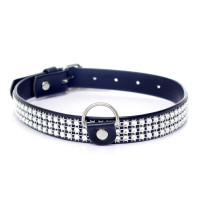Ошейник из искуственной кожи с кристаллами Fetish Boss Series - Collar with crystals Silver, BS3300099