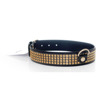 Ошейник из искуственной кожи с кристаллами Fetish Boss Series - Collar with crystals Gold, BS3300102