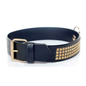Ошейник из искуственной кожи с кристаллами Fetish Boss Series - Collar with crystals Gold, BS3300102