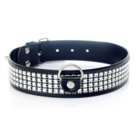 Ошейник из искуственной кожи с кристаллами Fetish Boss Series - Collar with crystals Silver, BS3300101