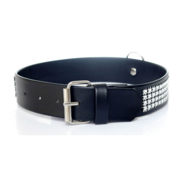 Ошейник из искуственной кожи с кристаллами Fetish Boss Series - Collar with crystals Silver, BS3300101
