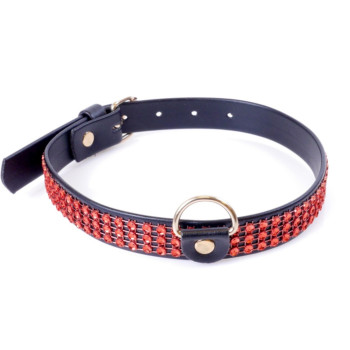 Нашийник зі штучної шкіри з кристалами Fetish Boss Series - Collar with crystals Red, BS3300108