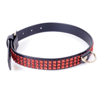 Нашийник зі штучної шкіри з кристалами Fetish Boss Series - Collar with crystals Red, BS3300108