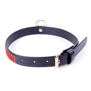 Нашийник зі штучної шкіри з кристалами Fetish Boss Series - Collar with crystals Red, BS3300108
