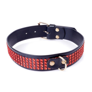 Нашийник зі штучної шкіри з кристалами Fetish Boss Series - Collar with crystals Red, BS3300110