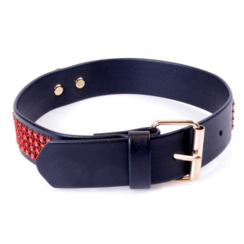 Нашийник зі штучної шкіри з кристалами Fetish Boss Series - Collar with crystals Red, BS3300110