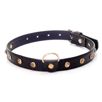 Нашийник зі штучної шкіри з кристалами Fetish Boss Series - Collar Gold Crystal, BS3300116