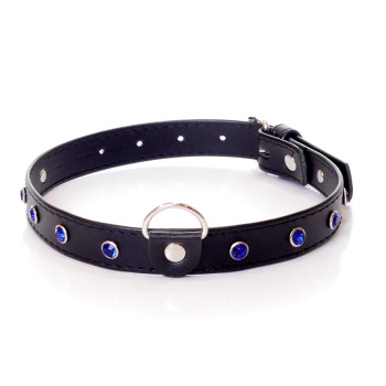 Нашийник зі штучної шкіри з кристалами Fetish Boss Series - Collar Navy Blue Crystal, BS3300118