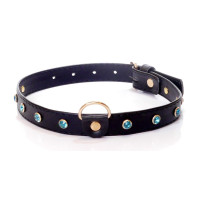 Ошейник из искуственной кожи с кристаллами Fetish Boss Series - Collar Turquoise Crystal, BS3300119