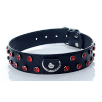 Нашийник зі штучної шкіри з кристалами Fetish Boss Series - Collar Red Crystal, BS3300122