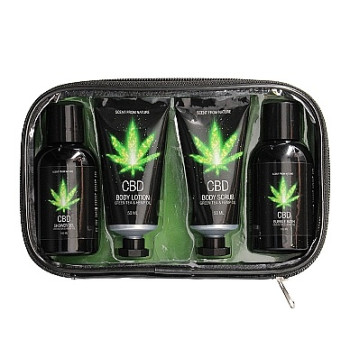 Набор для ванны и душа CBD Luxe Travel set - GREEN TEA & HEMP OIL ( 4 предмета )