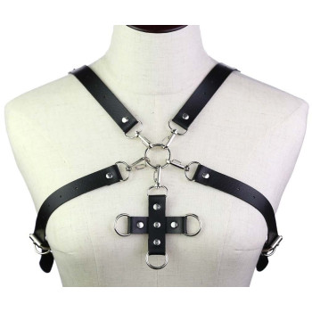 Портупея зі штучної шкіри з фіксатором Women's PU Leather Chest Harness Caged bra WHITE