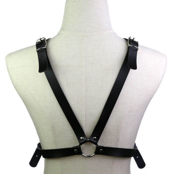 Портупея из искусственной кожи с фиксатором Women's PU Leather Chest Harness Caged Bra GREY