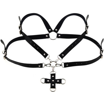 Портупея зі штучної шкіри з фіксатором Women's PU Leather Chest Harness caged bra RED