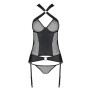 Сетчатый комплект корсет с халтером, съемные подвязки и трусики Amanda Corset black S/M - Passion
