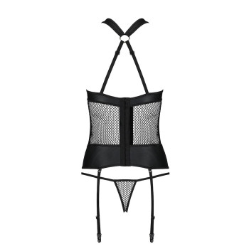 Сетчатый комплект корсет с халтером, съемные подвязки и трусики Amanda Corset black S/M - Passion