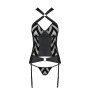 Сетчатый комплект с узором Hima Corset black L/XL - Passion, корсет с халтером, подвязки, трусики