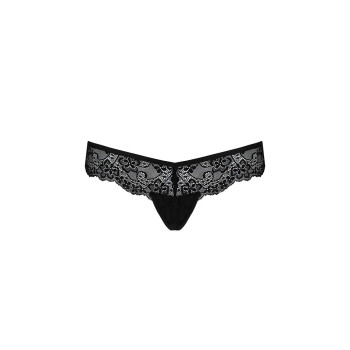 Мереживні трусики-танга з атласним бантиком Naja Thong black S/M - Passion