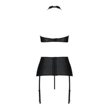Комплект з еко-шкіри з імітацією шнурівки Nancy Set black L/XL - Passion топ, трусики та пояс для па