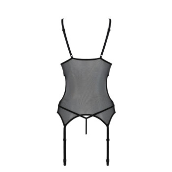 Корсет із підв’язками та ажурним ліфом Christa Corset black S/M — Passion, стрінги в комплекті