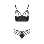 Комплект з екошкіри з люверсами та ремінцями Malwia Bikini black S/M — Passion, бра та трусики