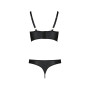 Комплект з екошкіри з люверсами та ремінцями Malwia Bikini black S/M — Passion, бра та трусики